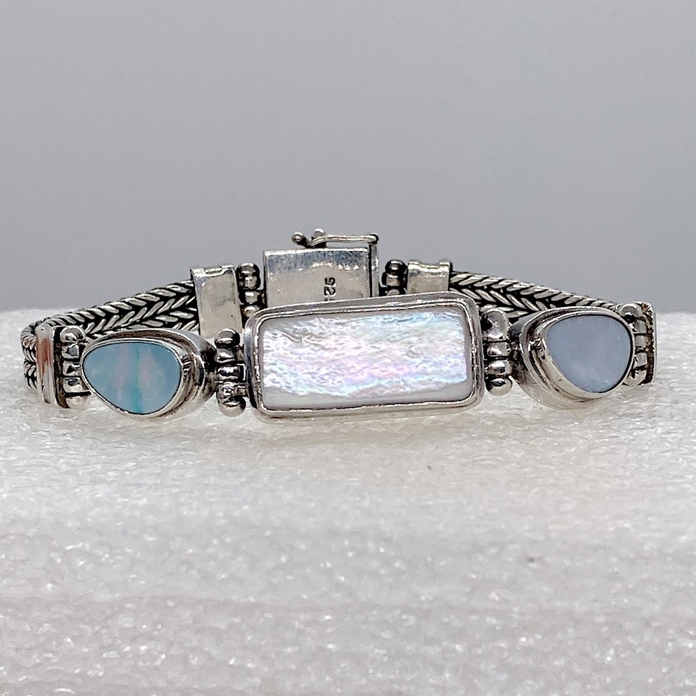 Vtg Sterling Opal & Baroque Freshwater Pearl Heavy 925 Silver | 8.4” L | 31g